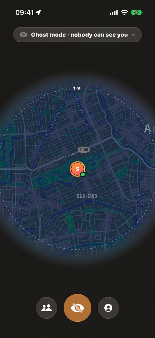 The map in ghost mode with the pill reading nobody can see you